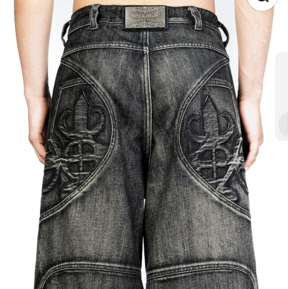 Men's Black Wide-Leg Jeans - Picture 12 of 12